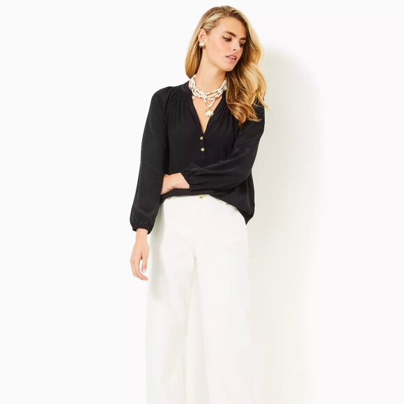 New Lilly Pulitzer Elsa Silk Top, Black, Nior - Picture 5 of 11